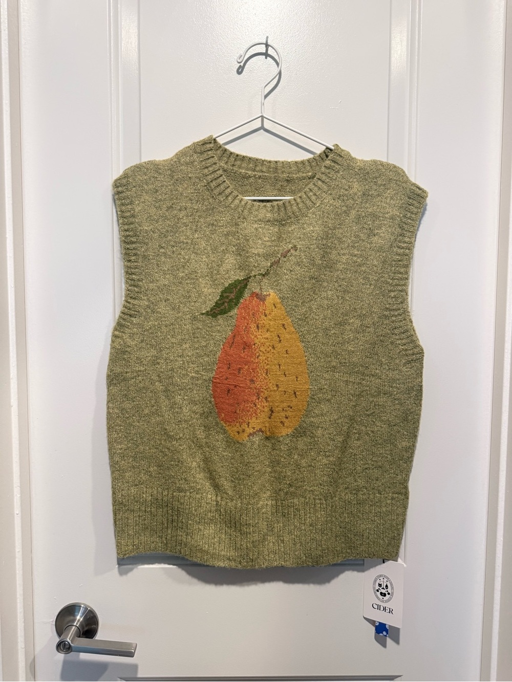 KNIT WOOL-BLEND ROUND NECK PEAR GRAPHIC VEST
